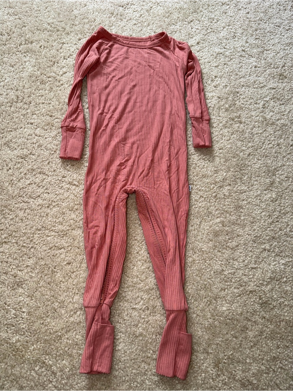 Little Sleepies Ribbed Long-Sleeve One-Piece Pajama - Coral Pink